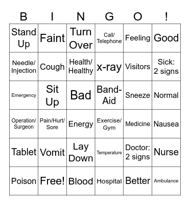 Auslan: Medical & Health Signs - Bingo!! Bingo Card