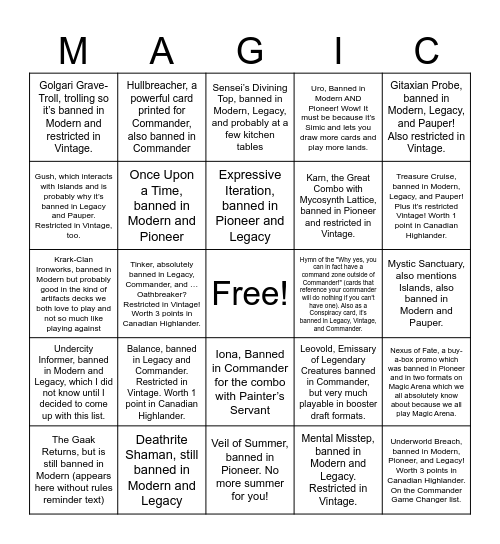 Banned Bingo Card