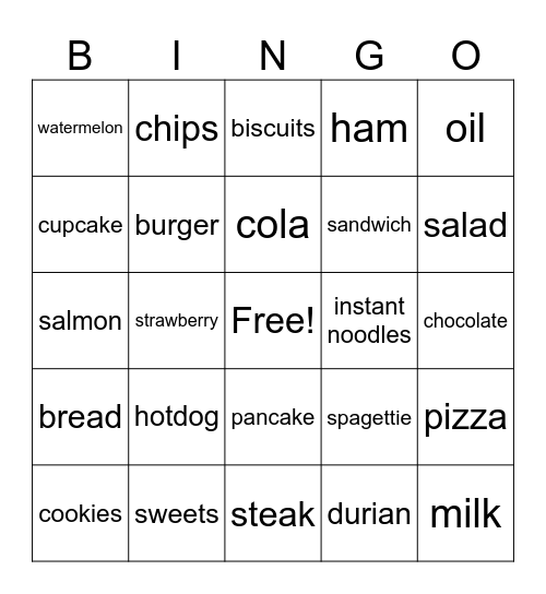 Food Bingo Card