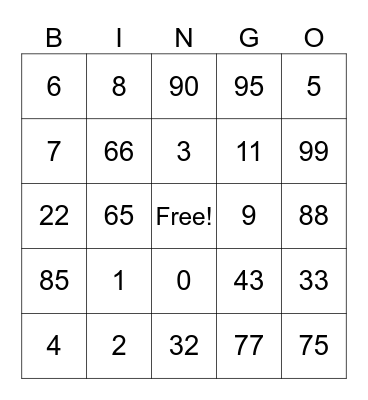 Untitled Bingo Card