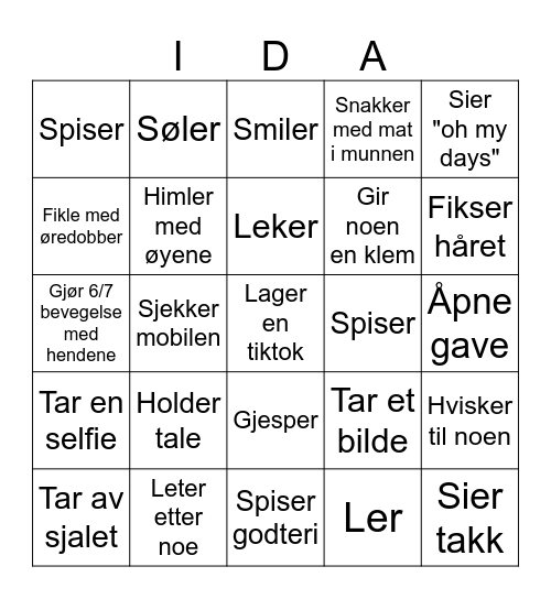 Idas konfirmasjons Bingo Card