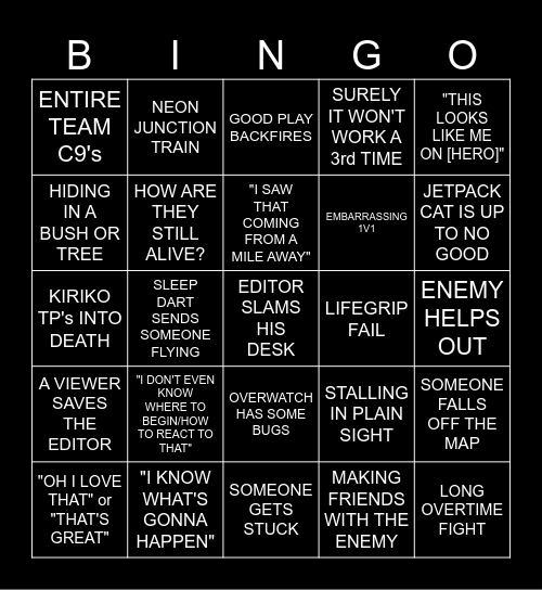 Funny Moments Bingo Card