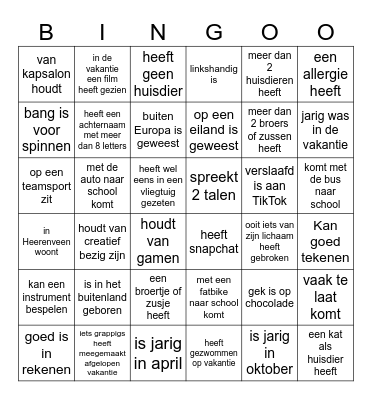 Zoek iemand die..... Bingo Card