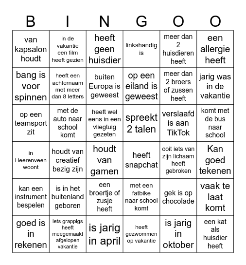 Zoek iemand die..... Bingo Card