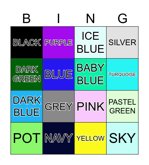COLOURS NAME Bingo Card