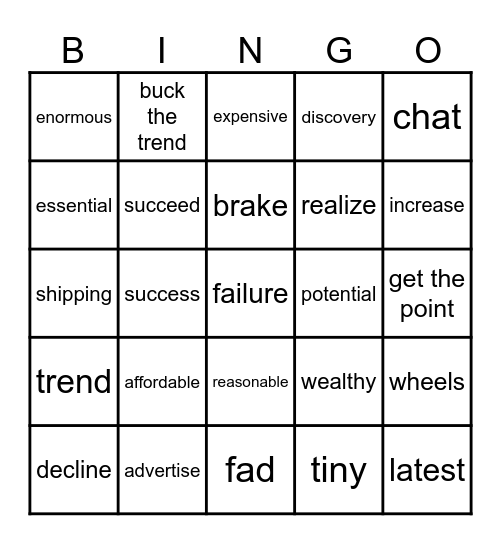 Unit 1 Bingo Card