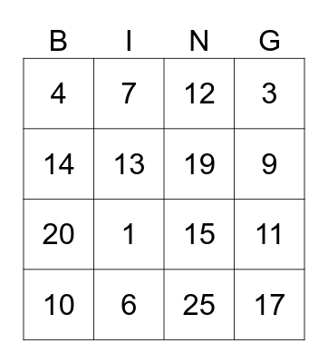 Maths Bingo! Bingo Card