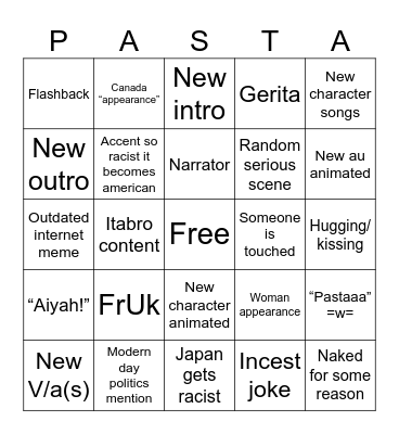 Hetalia 2026 Bingo Card