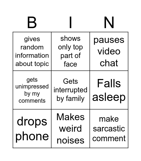 Tallulah bingo Card