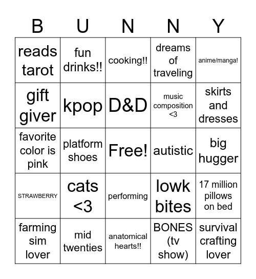Bun-Go :3 Bingo Card
