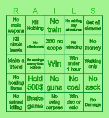 DEAD RAILS ( Bingo Hard Rec for Sweats ) :D Bingo Card