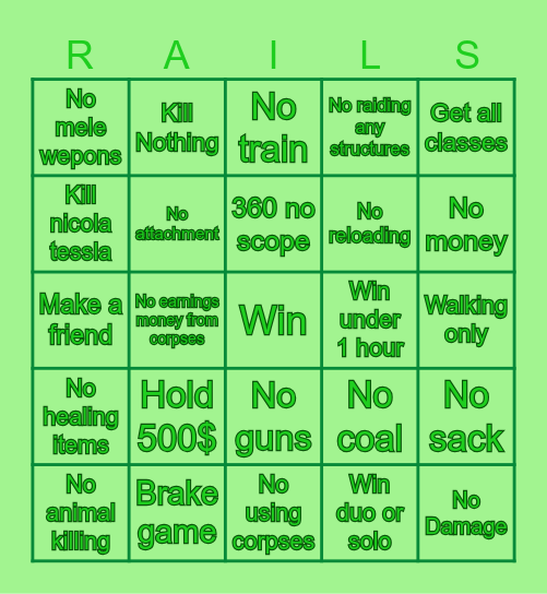 DEAD RAILS ( Bingo Hard Rec for Sweats ) :D Bingo Card