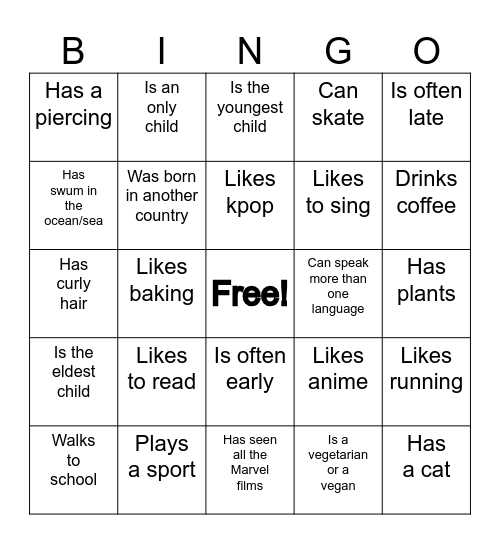 Find someone who... Bingo Card