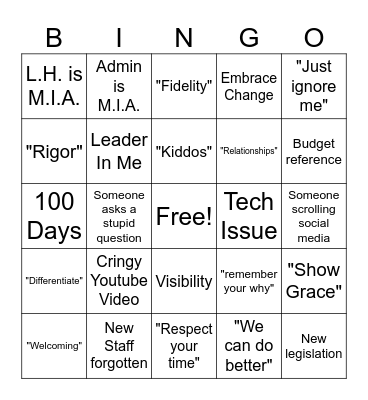 Back to School PD Bingo Card