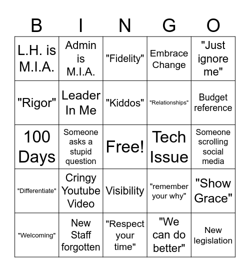 Back to School PD Bingo Card