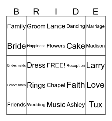 BRIDE BINGO Card