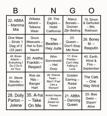 Muziekbingo vrijwilligersbedankavond 2026 Bingo Card