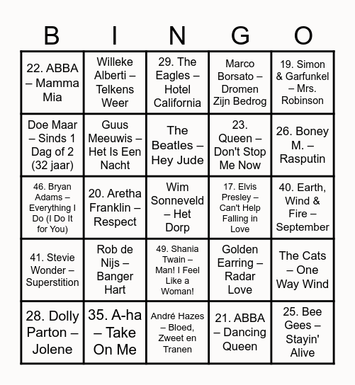 Muziekbingo vrijwilligersbedankavond 2026 Bingo Card