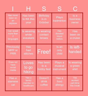 Find A Friend (IHSSC edition) Bingo Card