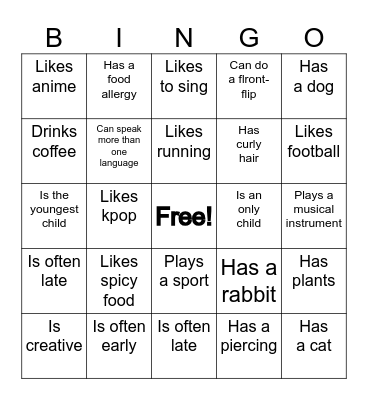 Find someone who... Bingo Card