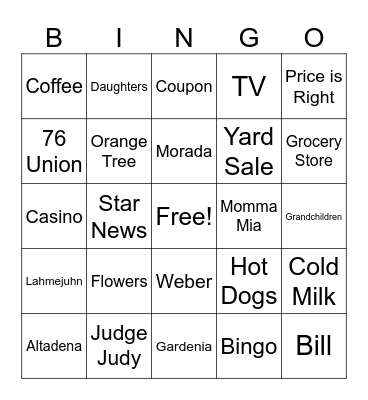 Bingo Liz! Bingo Card