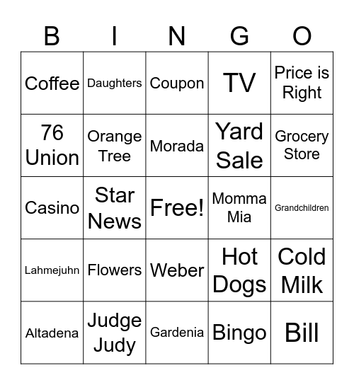 Bingo Liz! Bingo Card