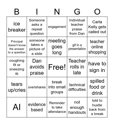 Professional Development Bingo Card