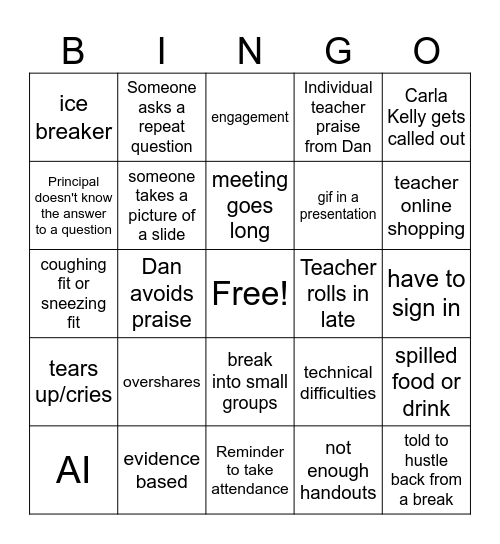 Professional Development Bingo Card