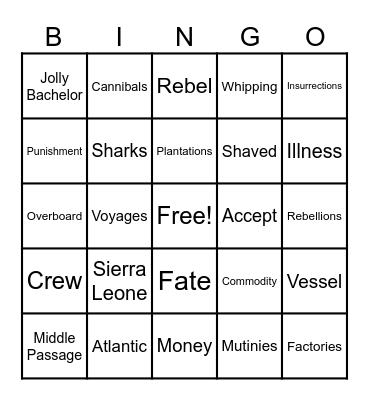 The Middle Passage Bingo Card
