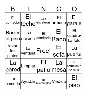 Spanish II Bingo Card