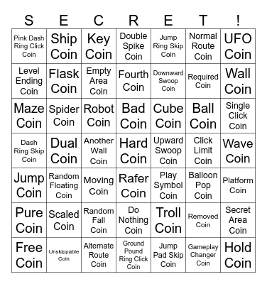 Geometry Dash User Coins Bingo Card