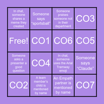 Empath All Hands Bingo Card