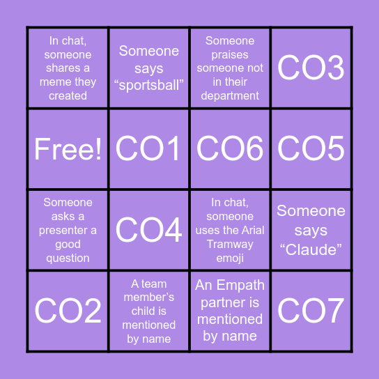 Empath All Hands Bingo Card