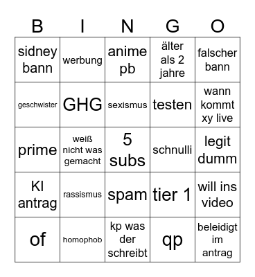 Untitled Bingo Card