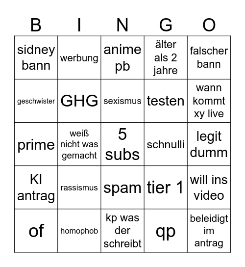 Untitled Bingo Card