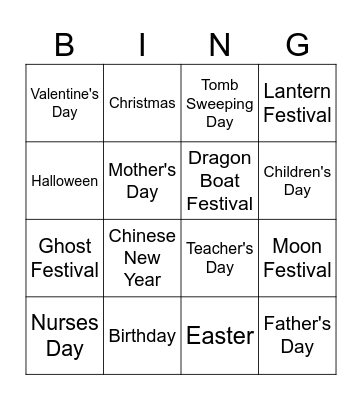 Festival Bingo Card