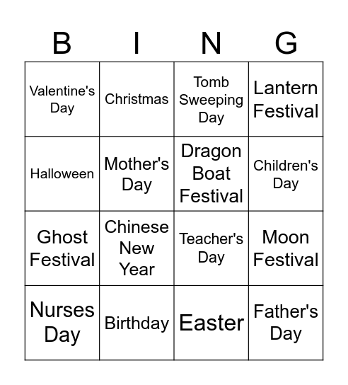 Festival Bingo Card
