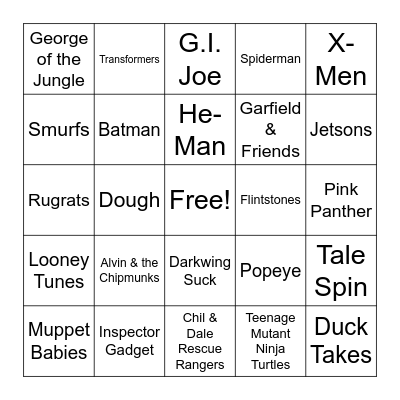 Cartoon Themes Bingo Card