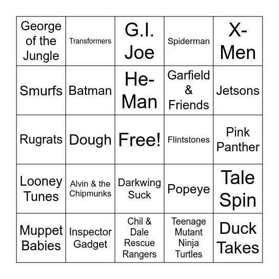 Cartoon Themes Bingo Card