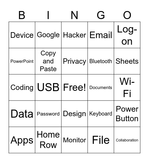 Digital Literacy Bingo Card