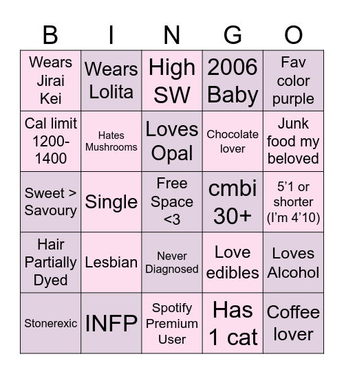 Amy’s Bingo <3 Bingo Card