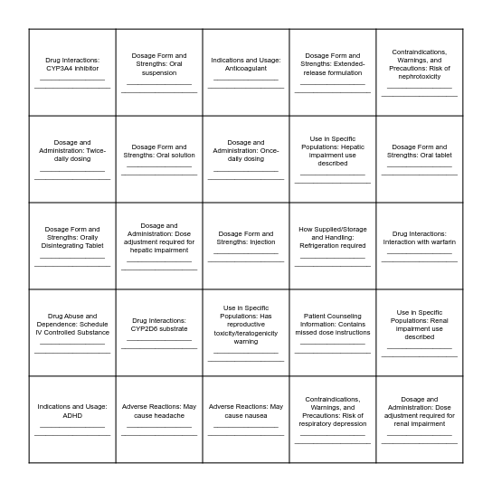 BINGO Rx Bingo Card