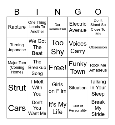 Forgotten 80s Bingo Card