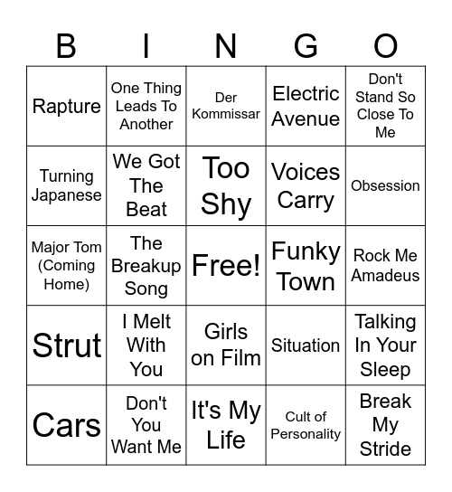 Forgotten 80s Bingo Card