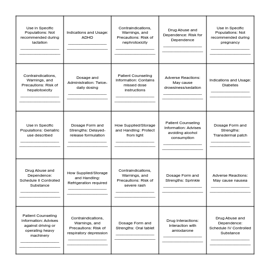BINGO Rx Bingo Card