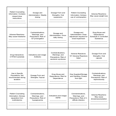 BINGO Rx Bingo Card
