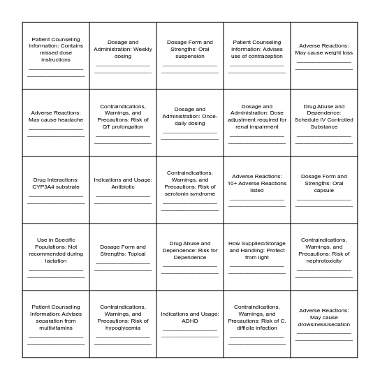 BINGO Rx Bingo Card