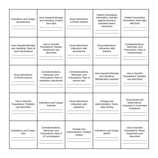BINGO Rx Bingo Card