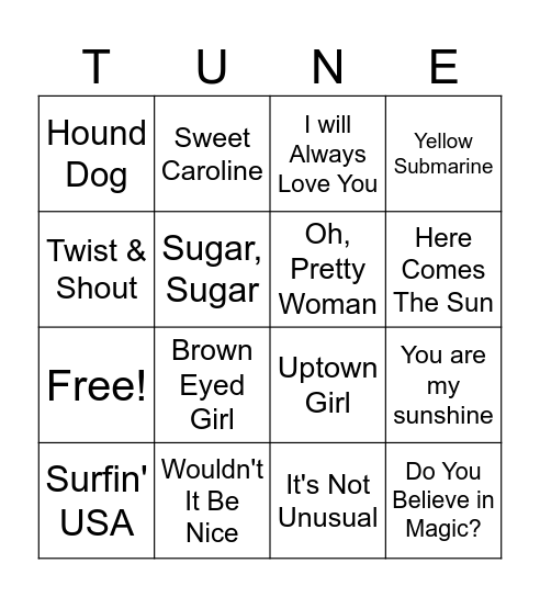 What's That Tune? Bingo Card