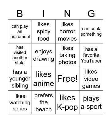 find someone who Bingo Card